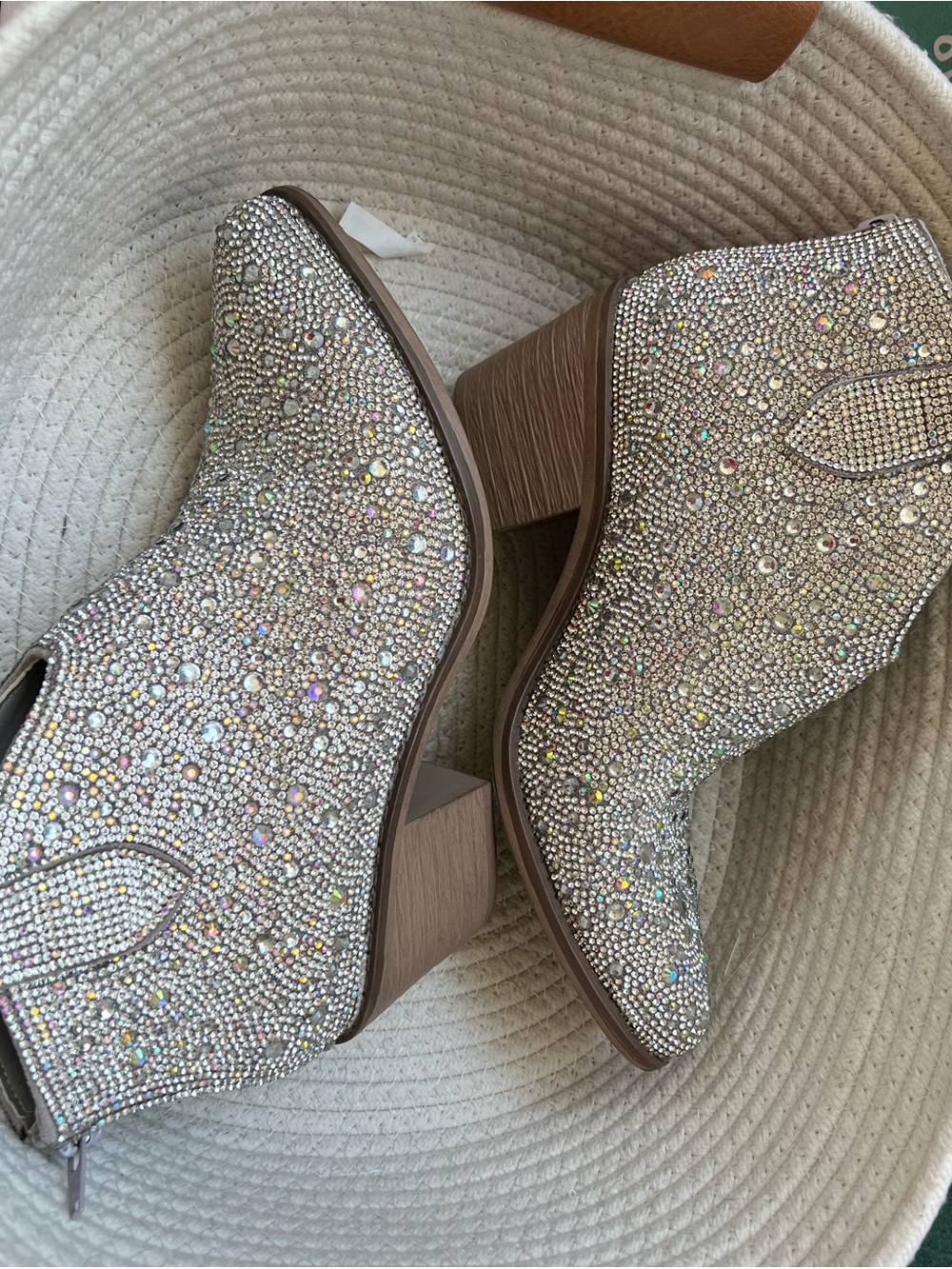 Pierre Dumas Crystal-Embellished Beige Ankle Booties - Picture 2 of 7
